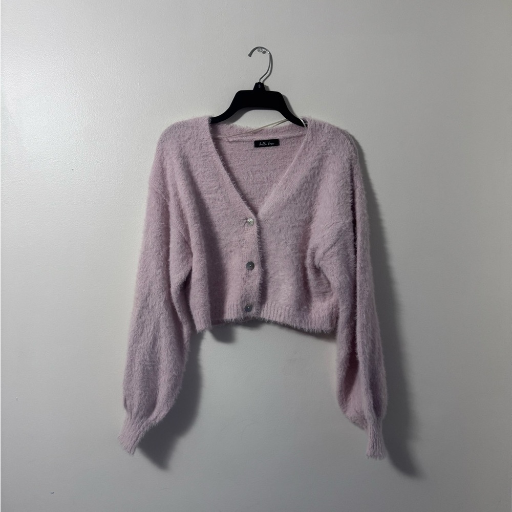 Lavender fuzzy cropped cardigan by Bella Boss